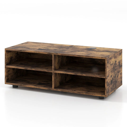 Minimalistic TV Stand with 5-Position Adjustable Shelves and Ample Storage in White