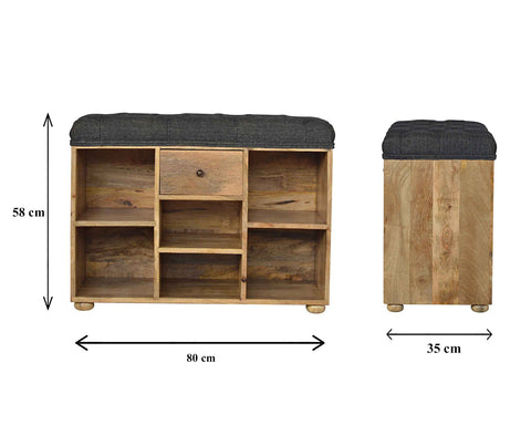 Handmade Solid Hallways Bench with 1 Drawer and 6 Cubes Storages, with Seating