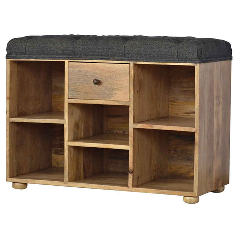Handmade Solid Hallways Bench with 1 Drawer and 6 Cubes Storages, with Seating