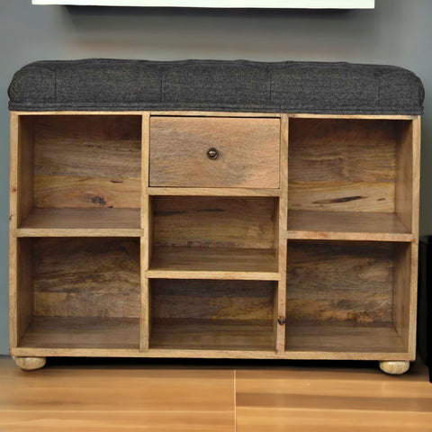 Handmade Solid Hallways Bench with 1 Drawer and 6 Cubes Storages, with Seating