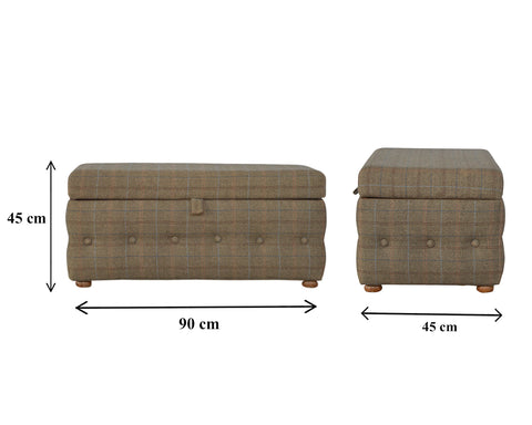 Handy Storage Footstool with Multi Tweed Button Design