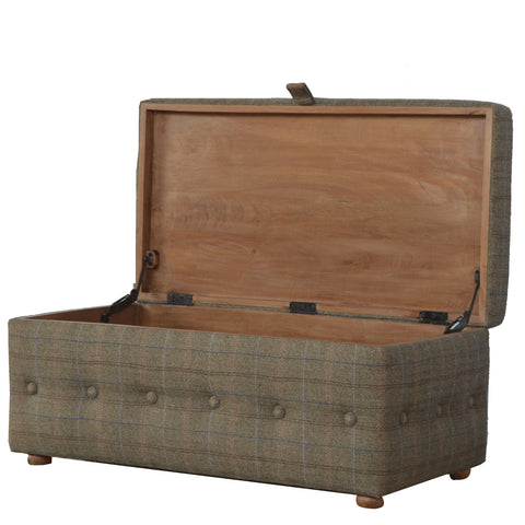 Handy Storage Footstool with Multi Tweed Button Design
