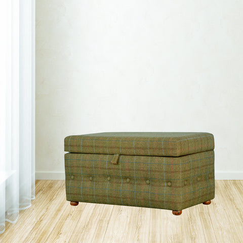 Handy Storage Footstool with Multi Tweed Button Design
