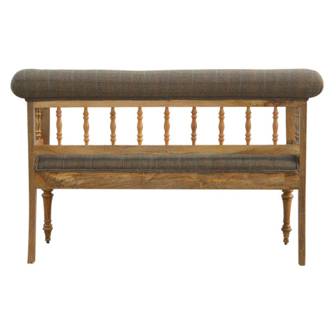 Luxury Hallway Bench with Multi Tweed Button Design and Oak-ish Finish