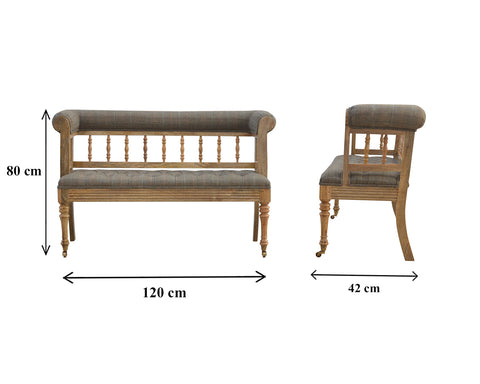 Luxury Hallway Bench with Multi Tweed Button Design and Oak-ish Finish