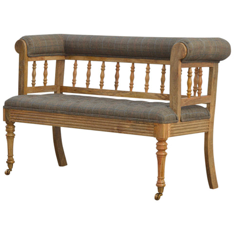 Luxury Hallway Bench with Multi Tweed Button Design and Oak-ish Finish