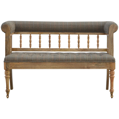 Luxury Hallway Bench with Multi Tweed Button Design and Oak-ish Finish