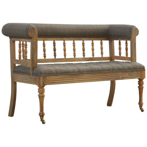 Luxury Hallway Bench with Multi Tweed Button Design and Oak-ish Finish