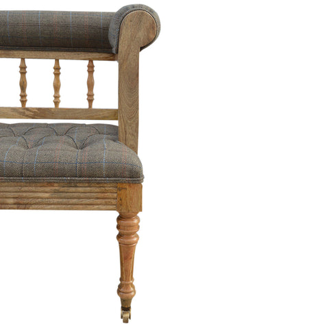 Luxury Hallway Bench with Multi Tweed Button Design and Oak-ish Finish