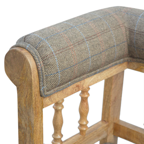 Luxury Hallway Bench with Multi Tweed Button Design and Oak-ish Finish