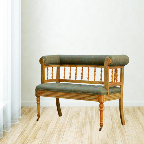 Luxury Hallway Bench with Multi Tweed Button Design and Oak-ish Finish