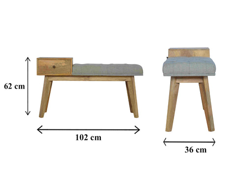 Stellar Hallway Bench with Oak-ish Finish and Tweed Fabric in Grey