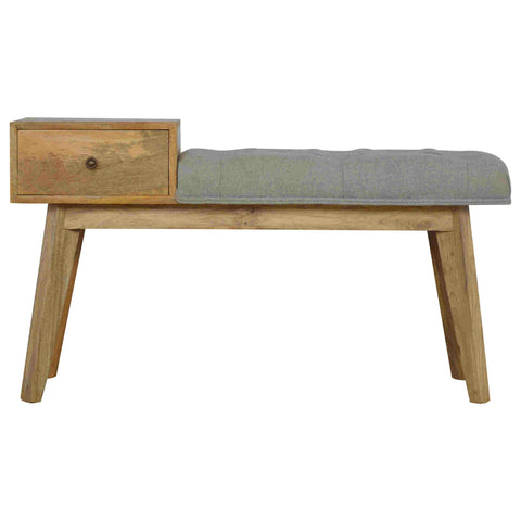 Stellar Hallway Bench with Oak-ish Finish and Tweed Fabric in Grey
