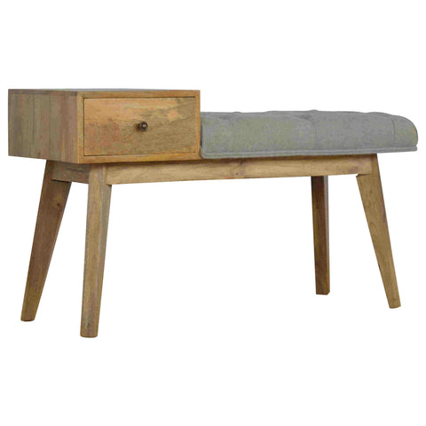 Stellar Hallway Bench with Oak-ish Finish and Tweed Fabric in Grey