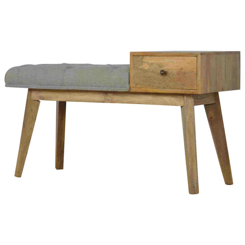 Stellar Hallway Bench with Oak-ish Finish and Tweed Fabric in Grey