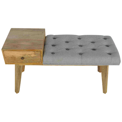 Stellar Hallway Bench with Oak-ish Finish and Tweed Fabric in Grey