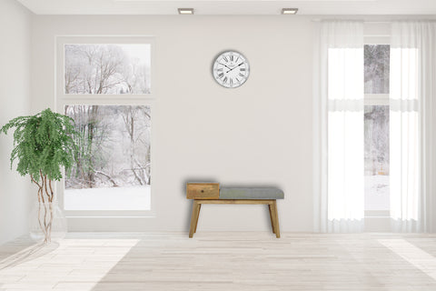 Stellar Hallway Bench with Oak-ish Finish and Tweed Fabric in Grey
