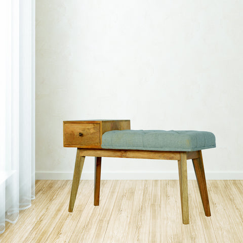 Stellar Hallway Bench with Oak-ish Finish and Tweed Fabric in Grey