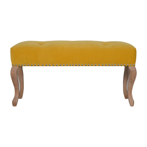 Elegant Velvet Hallway Bench with Cotton Velvet Fabric and French Legs in Mustard
