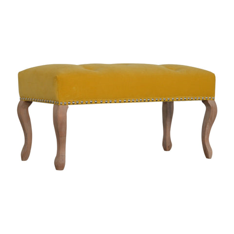 Elegant Velvet Hallway Bench with Cotton Velvet Fabric and French Legs in Mustard