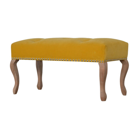 Elegant Velvet Hallway Bench with Cotton Velvet Fabric and French Legs in Mustard