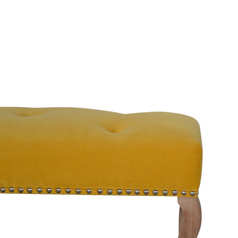 Elegant Velvet Hallway Bench with Cotton Velvet Fabric and French Legs in Mustard