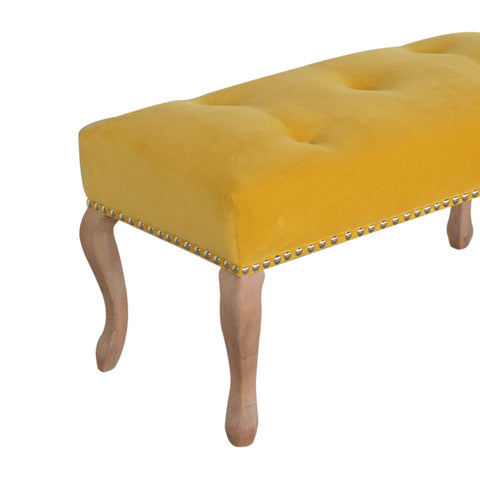 Elegant Velvet Hallway Bench with Cotton Velvet Fabric and French Legs in Mustard