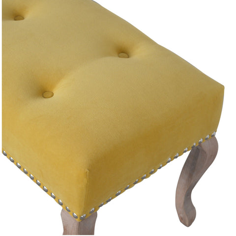 Elegant Velvet Hallway Bench with Cotton Velvet Fabric and French Legs in Mustard
