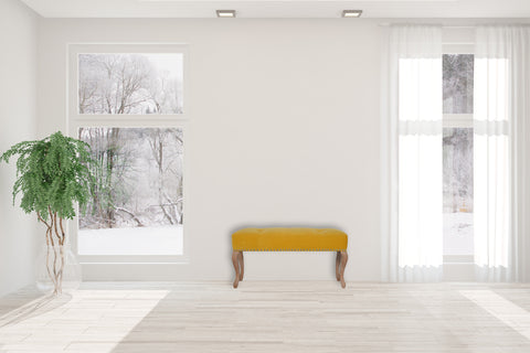 Elegant Velvet Hallway Bench with Cotton Velvet Fabric and French Legs in Mustard