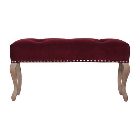 Elegant Velvet Hallway Bench with Cotton Velvet Fabric and French Legs in Wine Red