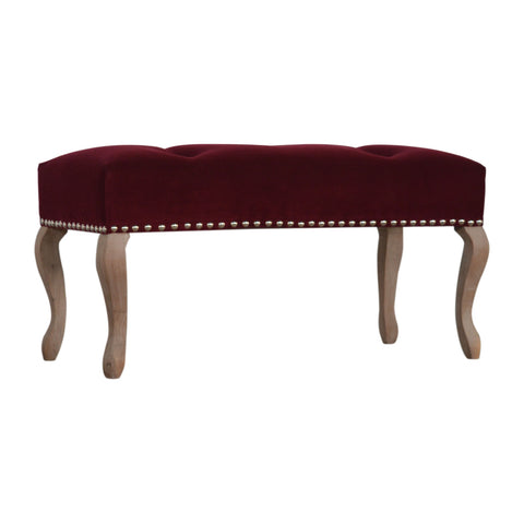 Elegant Velvet Hallway Bench with Cotton Velvet Fabric and French Legs in Wine Red