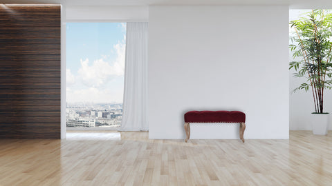 Elegant Velvet Hallway Bench with Cotton Velvet Fabric and French Legs in Wine Red