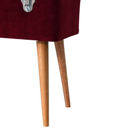 Mango Wood Nordic Style Storage Bench with Cotton Velvet in Wine Red
