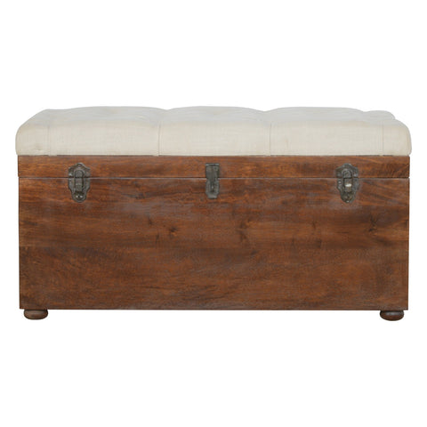 Spacious Storage Trunk with Chestnut Mango Wood and Linen Lid in White