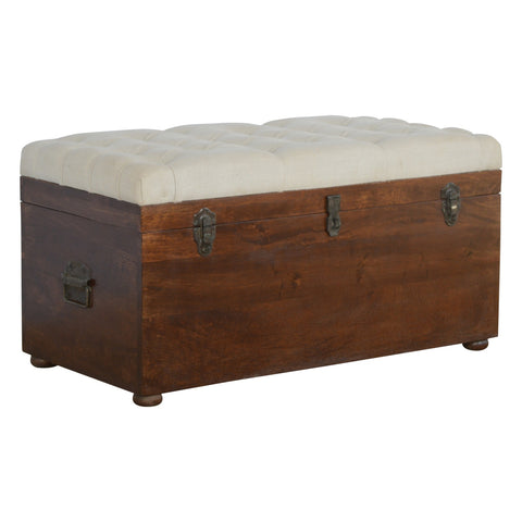 Spacious Storage Trunk with Chestnut Mango Wood and Linen Lid in White