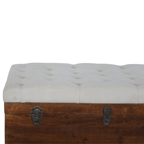 Spacious Storage Trunk with Chestnut Mango Wood and Linen Lid in White