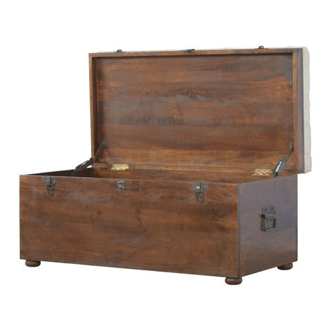 Spacious Storage Trunk with Chestnut Mango Wood and Linen Lid in White