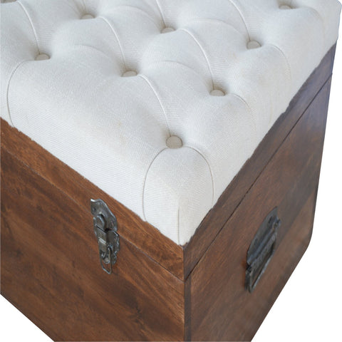 Spacious Storage Trunk with Chestnut Mango Wood and Linen Lid in White