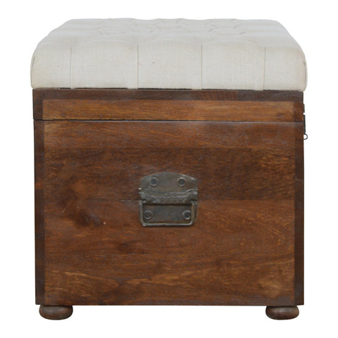 Spacious Storage Trunk with Chestnut Mango Wood and Linen Lid in White