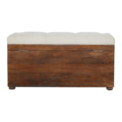Spacious Storage Trunk with Chestnut Mango Wood and Linen Lid in White