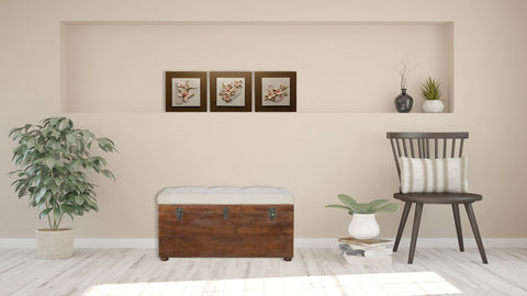 Spacious Storage Trunk with Chestnut Mango Wood and Linen Lid in White