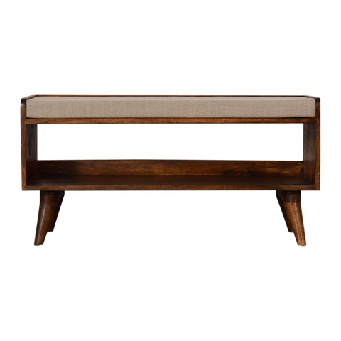 Nordic Style Storage Bench with Mud Linen and Chestnut Finish
