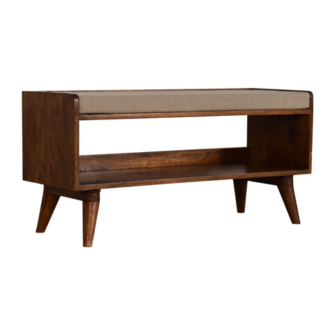 Nordic Style Storage Bench with Mud Linen and Chestnut Finish