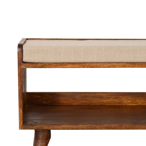 Nordic Style Storage Bench with Mud Linen and Chestnut Finish