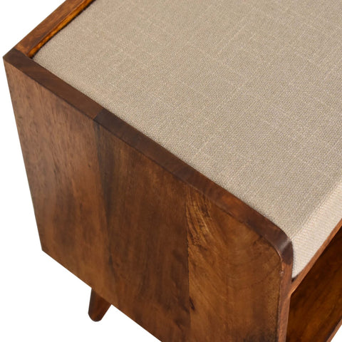 Nordic Style Storage Bench with Mud Linen and Chestnut Finish