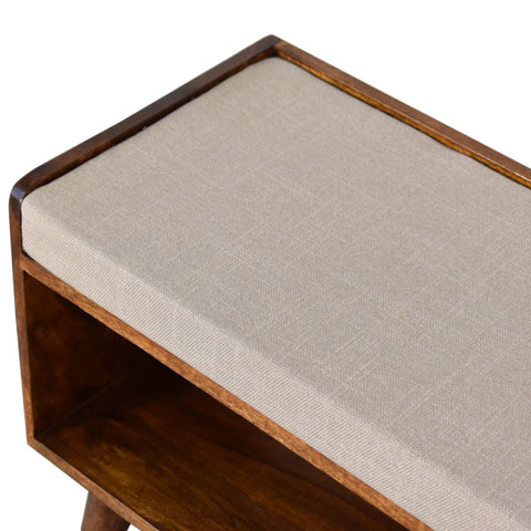 Nordic Style Storage Bench with Mud Linen and Chestnut Finish