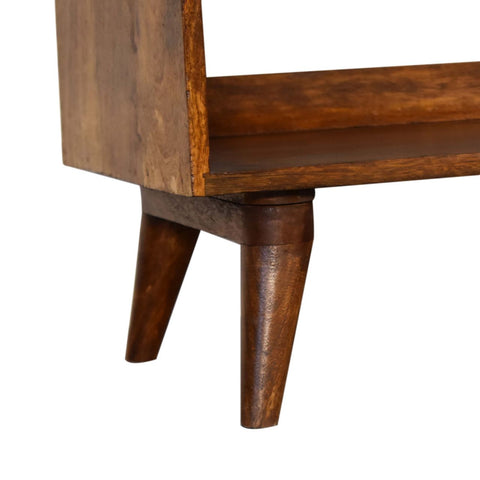 Nordic Style Storage Bench with Mud Linen and Chestnut Finish