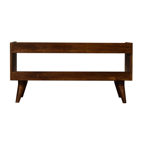 Nordic Style Storage Bench with Mud Linen and Chestnut Finish