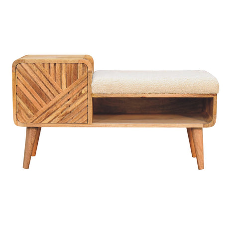Stylish Telephone Table Bench with Bouclé Yarn Fabric and Nordic Style Legs