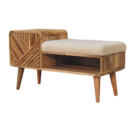 Stylish Telephone Table Bench with Bouclé Yarn Fabric and Nordic Style Legs